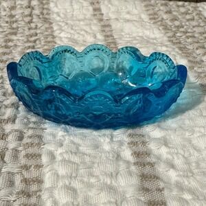 Vintage‎ Blue Glass Bowl, Starburst Pattern, Scalloped Edge, Candy Dish, Ashtray